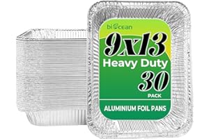 BIOCEAN Aluminum Pans 9x13 Inch 30 Pack, Extra Heavy Duty Foil Pans with Half Size Deep Steam Aluminum Tray Tin Foil Pans for Prepping Food, Storing Heating, Cooking, Baking, Roasting