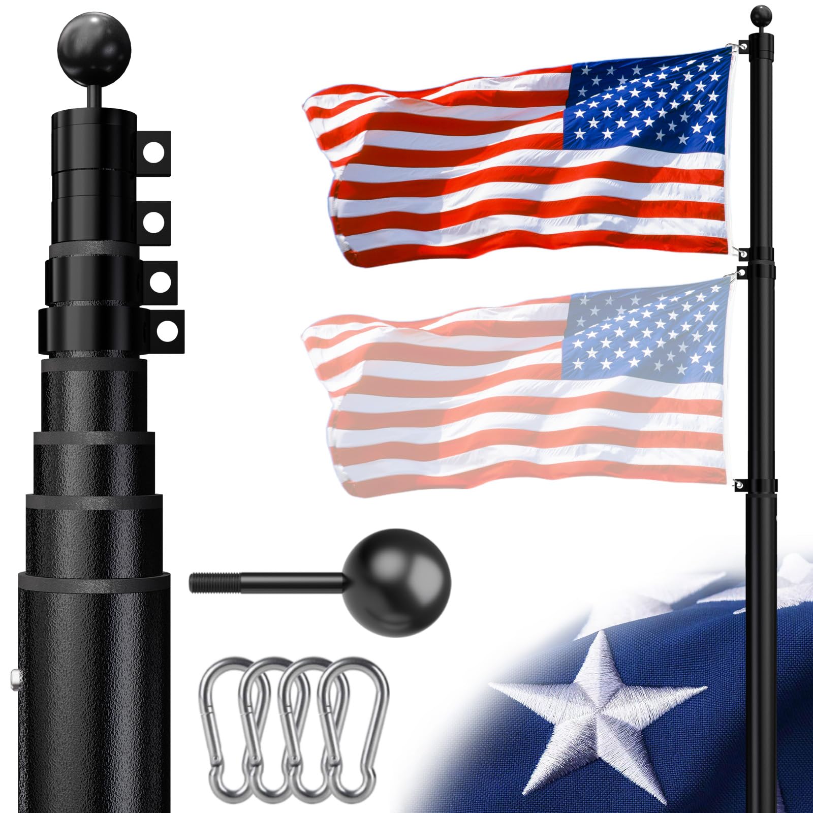 Dogetgd Heavy Duty Flag Pole Telescoping Freedom Edition 25 FT 12 Gauge ...