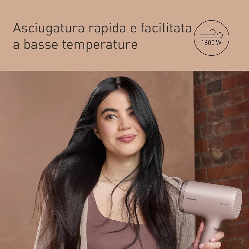 EH-NA7M-P825 Asciugacapelli Nanoe per Capelli Lucenti, Pieghevole, Asciugatura Rapida, Beccuccio Concentratore, 1600W, Rosa Chiaro