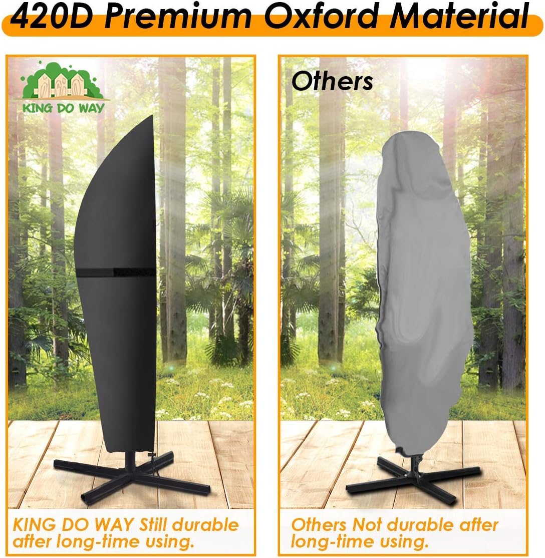 king do way Patio Umbrella Cover 600D Offset Umbrella Parasol Cover with Zipper 2M Push Rod for 9-11ft Umbrellas Durable Waterproof Anti-UV Windproof Outdoor Cover (600D): Kitchen & Dining