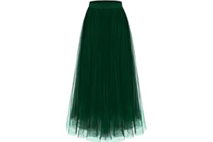 Kingfancy Women's Winter Skirts 2 Layered Tulle Tiered Long Skirts Elastic Waist A-Line Midi Skirts