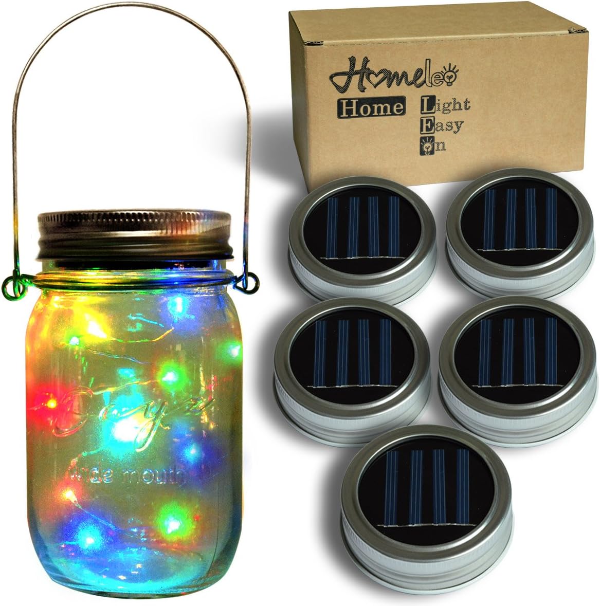 Homeleo 5-Pack Color Changing Solar Mason Jar Lid Insert, Solar Powered LED Mason Jars Light Up Lid(Jars Hangers NOT Included)
