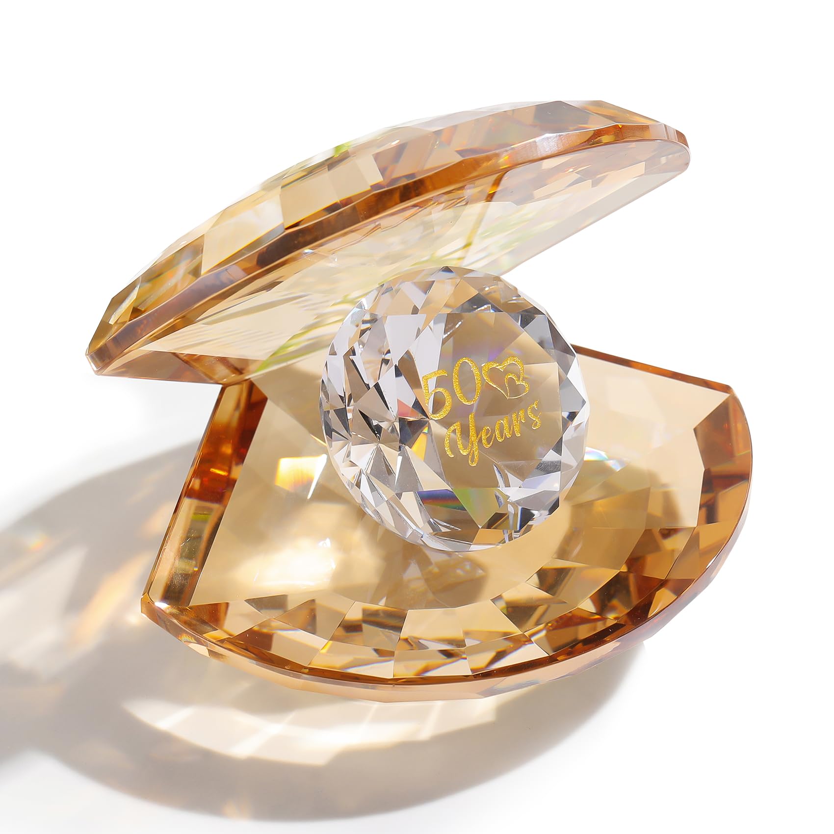 Movdyka Crystal Golden Shell 50th Wedding Anniversary Romantic Gifts for Parents 50 Years of Love Marriage Keepsake Presents Ideas for Couples Wedding Party Decor Ornament