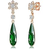 Austrian Crystal Teardrop Earrings Flower Dangle Earrings for Women 14K Gold Plated Drop Stud Earrings Hypoallergenic Jewelry