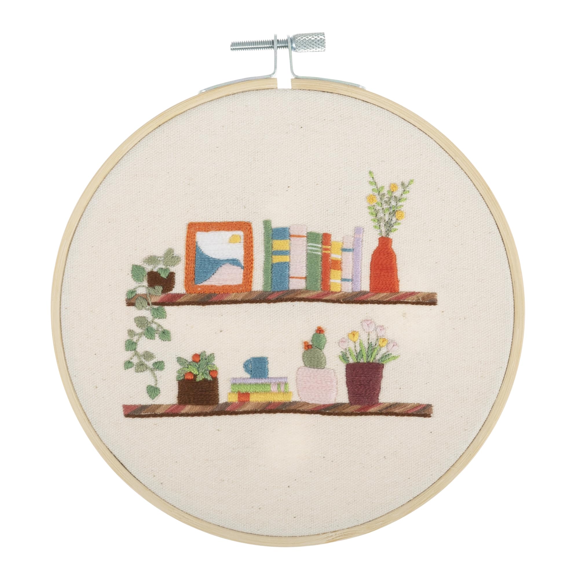 Trimits Embroidery Hoop Kits - 15cm 6” Beginner Starter Set, Includes Bamboo Hoop Threads Cloth Needle Backing & Instructions, Floral Shelf — image 1