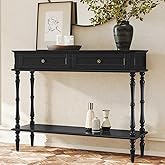 ARTPOWER Console Table for Entryway with 2 Drawers-Minimal Assembly,Black Retro Entryway Table with Storage Cabinets and Open