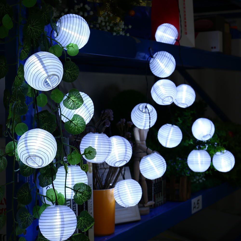 Qedertek Solar Lantern String Lights, 19.7ft 30 LED 2 Modes Outdoor Christmas Fairy Lights Waterproof for Summer Garden, Lawn, Yard, Patio, Christmas Decorations (White) [Energy Class A+++]