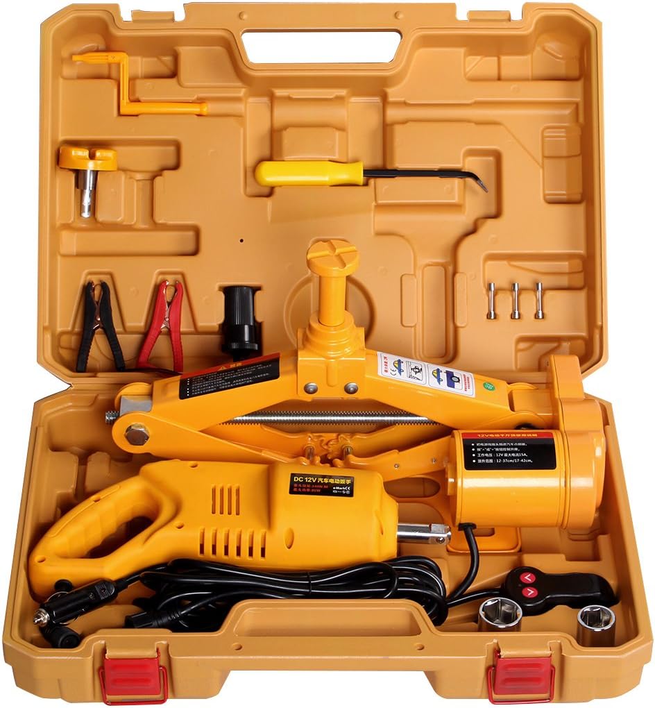 Electric Car Jack Scissor Lift Jack Electric Scissor Jack Tire Change Repair Tool ( With Impact Wrench, Lifting Height 12.5 – 37 cm/17 – 42 cm 12 V