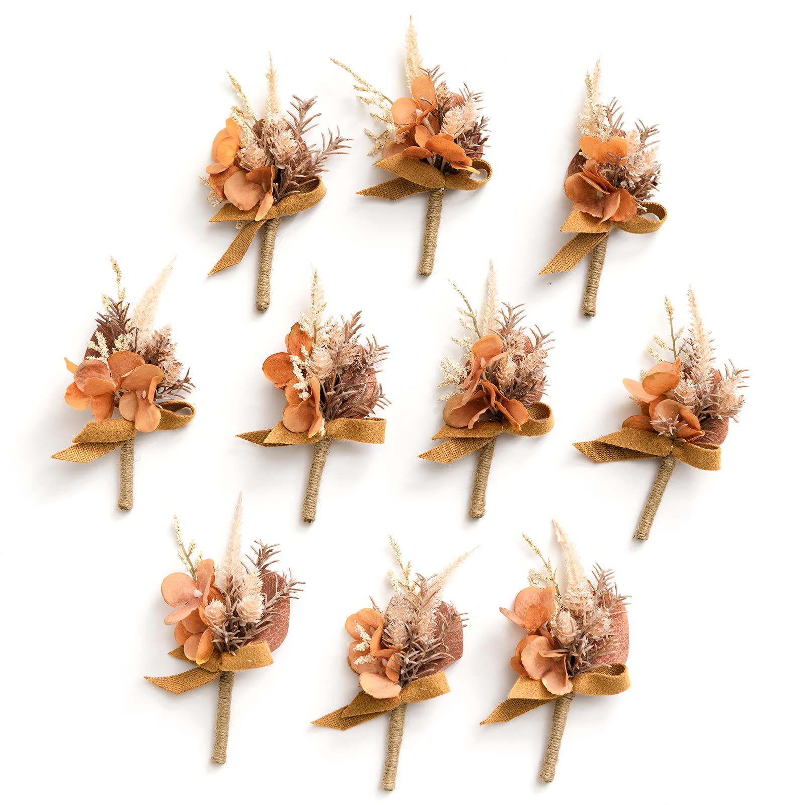 Photo 1 of Ling's Moment Boutonniere for Men, 10pcs Groomsmen Guest Boutonniere, Artificial Flowers for Wedding Décor/Prom/Homecoming,etc.Boho Dried Burnt Orange