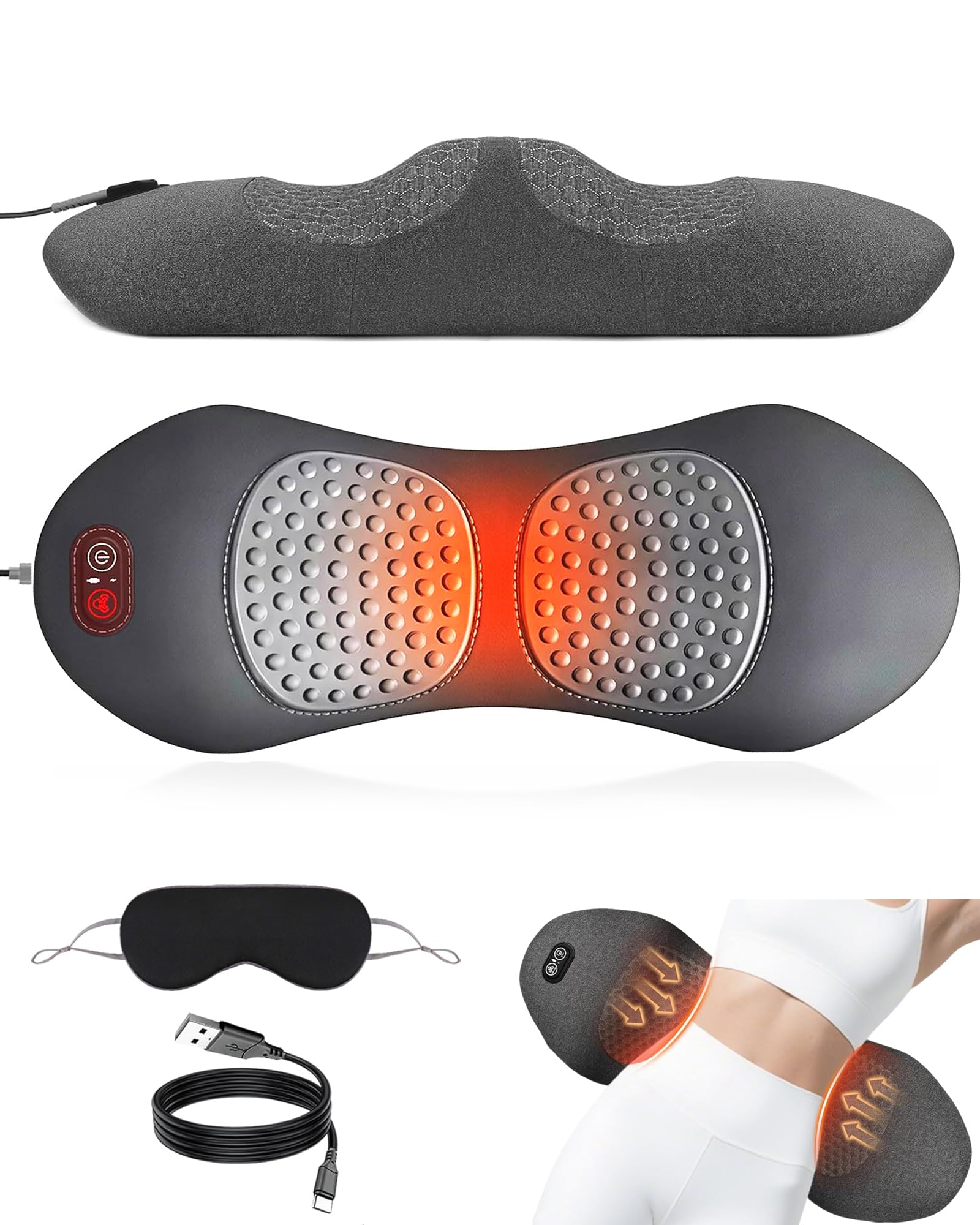 Photo 1 of LKYEVCO 3 in 1 Electric Lumbar Support Pillow,Back Massager with Heat, Vibration, Traction,Lumbar Massager Support Pillow adjustable Height for Bed and Chair for Relief Deep Tissue,Waist Wedge Bolster