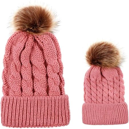 Padre Hijo Sombrero Madre E Hija Bebe Calido Y Son Caliente Del Invierno De Gorro De Lana Rosa Paquete De La Familia De Ganchillo Beanie Cap De Esqui De 2 Amazon Es Ropa