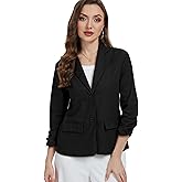 YOUNIFIZ Women's Linen Blazer Jacket 2025 Lightweight Button Lapel Casual 3/4 Ruched Sleeves Work Office Jackets