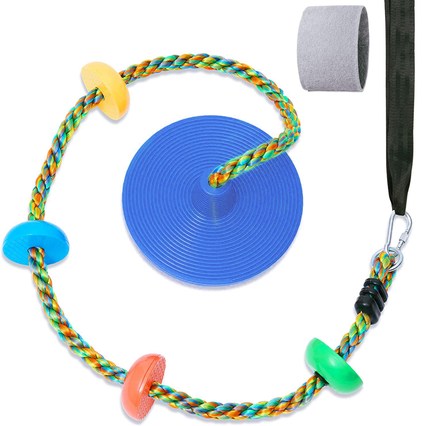 Tree Swing for Kids Backyard Single Disc Rope Climbing Swing Seat for Tree Indoor Outdoor Playground Swing Set Accessories with Thickening 4 Ft Strap -Blue