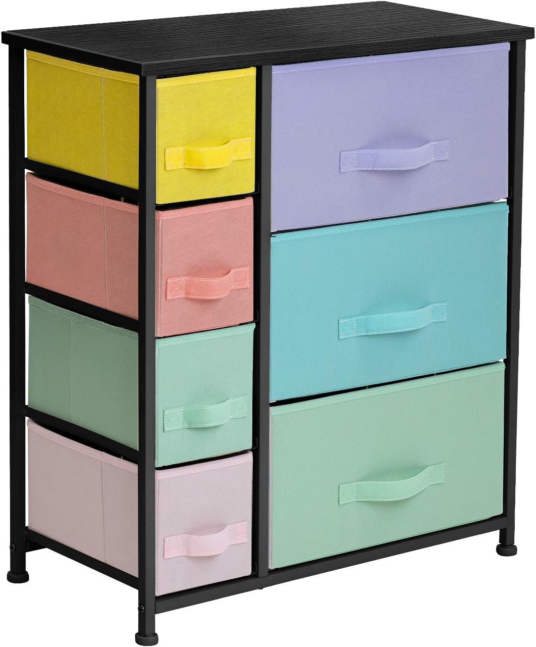 Sorbus Dresser with 7 Drawers - Furniture Storage Chest for Kid’s, Teens, Bedroom, Nursery, Playroom, Clothes, Toy Organization - Steel Frame, Wood Top,Fabric Bins (7-Drawer, Pastel/Black): Baby