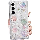 Changjia for Samsung Galaxy Z Fold 7 Clear Glitter Case,Cute Bling Sparkle Planet Space Stars Moon Universe Pattern Soft TPU Bumper Shockproof Women Girls Protective Case for Galaxy Z Fold 7 5G,Planet