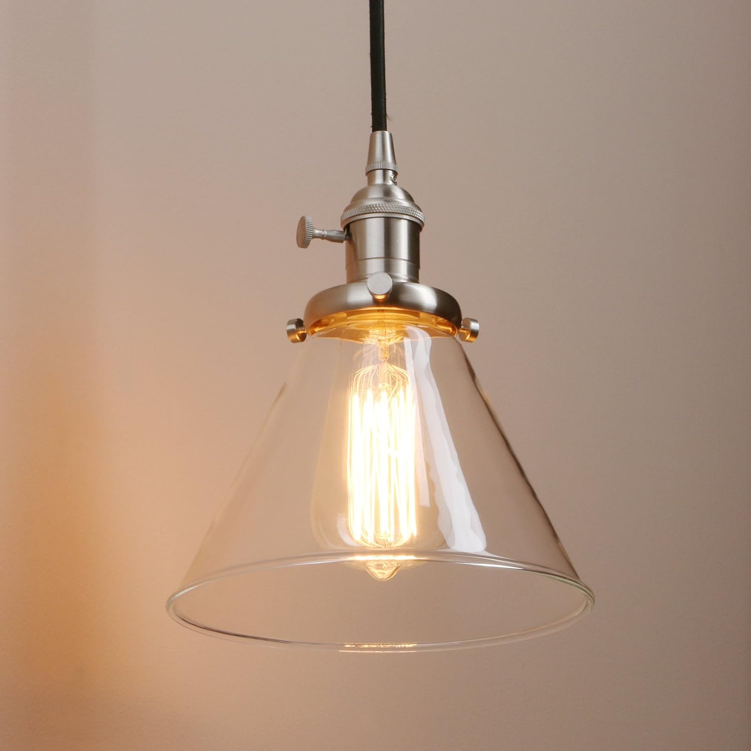 PathsOn Industrial Vintage Pendant Light Fitting Ceiling Lamp Hanging Light Fixture Chandelier for Loft Coffee Bar Kitchen Island with 7.3" Clear Glass lampshade (Brushed) - Image 3