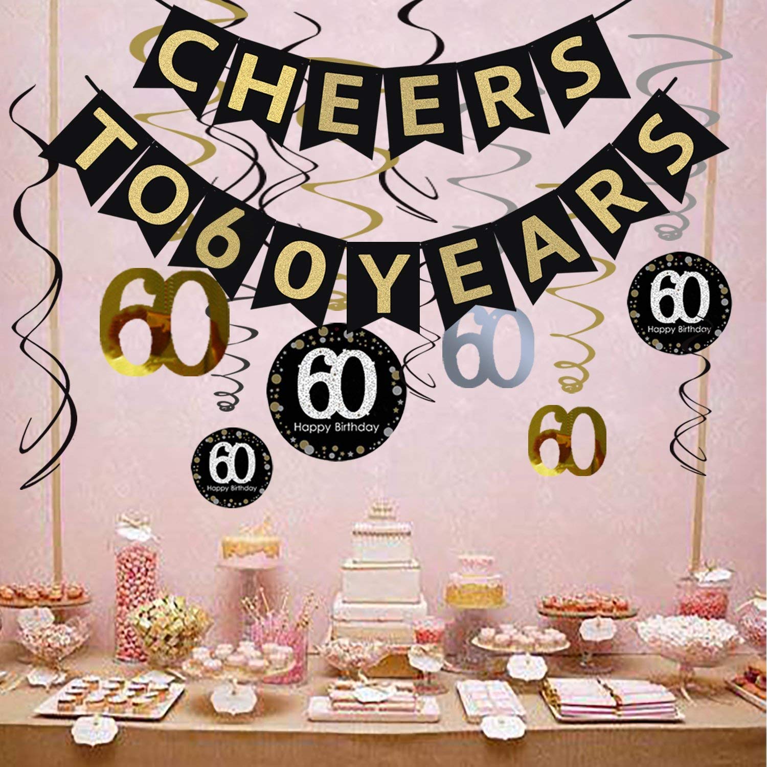 Famoby 60th Birthday Party Decorations Kit Poms Perfect 60 Years