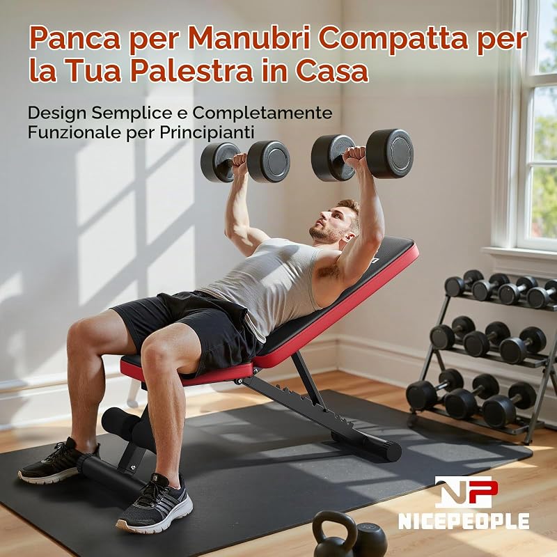 Panca pesi regolabile,professionale,sistema di regolazione rapida,facile da ripiegare e riporre,schienale allungato adatto per la panca piana, montata al 80%