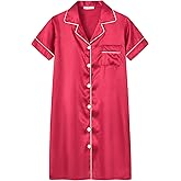 UNICABBIT21 Satin Nightgowns for Girls Kids Silk Short Sleeve Button Down Sleepshirt Dress Night Pajamas size 8-16