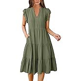 ELIGNTLOFT Women's 2025 Casual Flutter Short Sleeve V Neck Dress Summer Beach Ruffle Tiered Swing A-line Midi Sundress