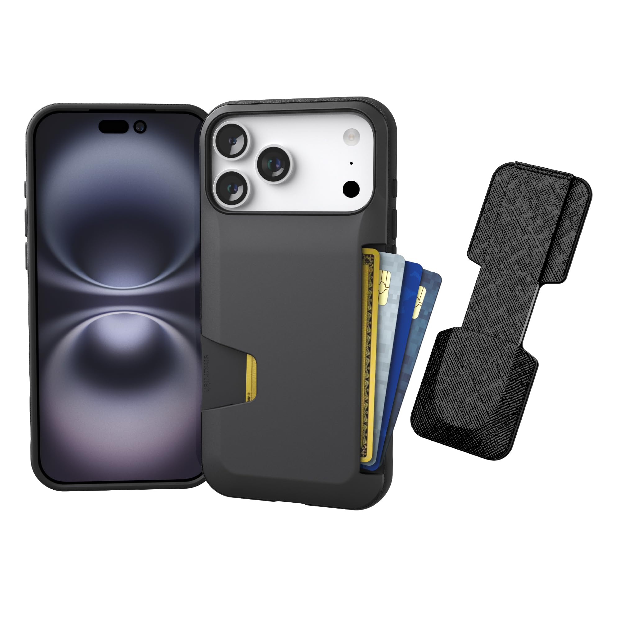 Smartish® iPhone 17 Pro Max Wallet Case + Phone Grip Finger Loop - Wallet Slayer Vol. 1 [Slim + Protective] Credit Card Holder + Pop Out Ring Kickstand for Apple iPhone 17 Pro Max - Black Tie Affair