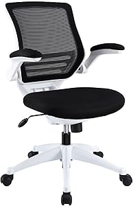 Modway Edge Mesh Back and Black Mesh Seat Office Chair With White Base And Flip-Up Arms in Black
