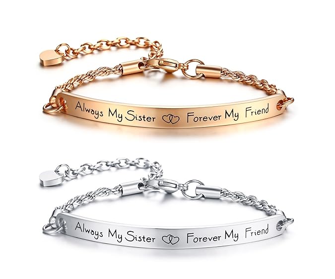 Vnox Freundschaft Inspirational Zitat Bar Armband Gravierte Edelstahl Link ID Kette für Frauen Mädchen Länge Einstellbar
