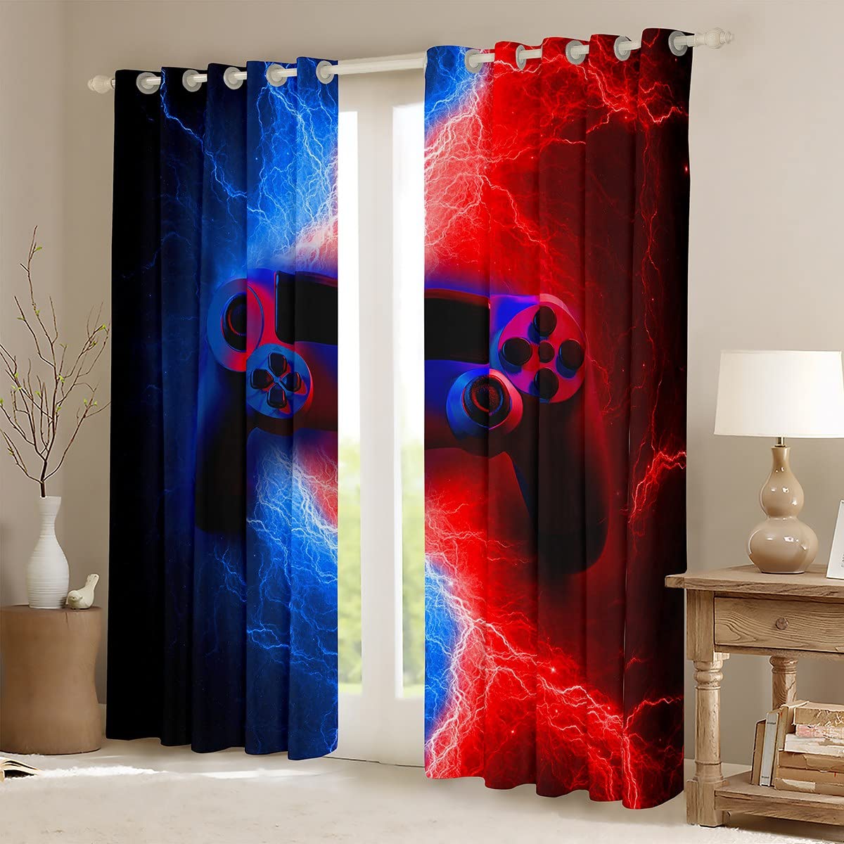 Loussiesd Child's Teen Boys Players Play Curtains,Gamepad Window Treatments, Modern Video Games Curtains Panels for Living Room, Bedroom, Hotel, Curtains Home W52*L63 — image 1