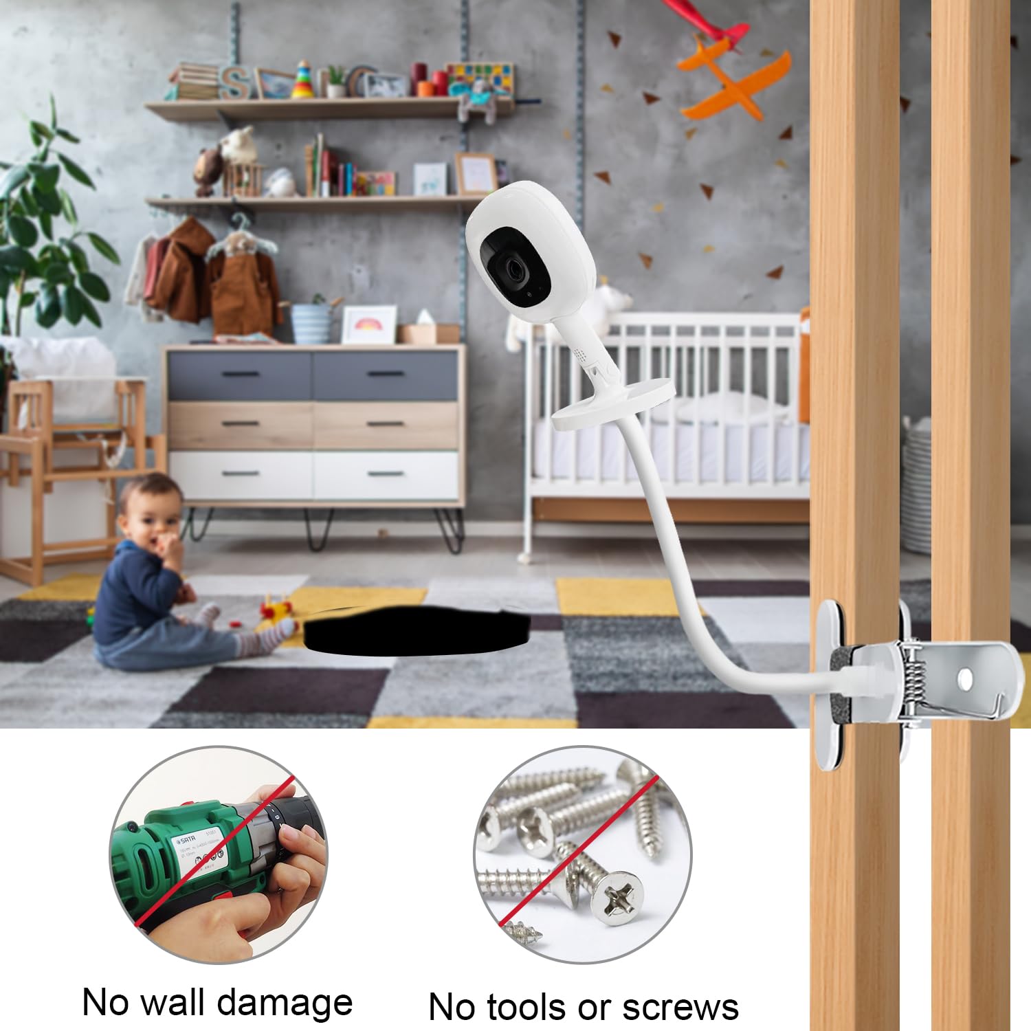 Baby Monitor Mount Compatible with Nanit Pro Smart Baby Monitor & Flex Stand ,Also for Cameras with 1/4 Screw Mount Flexible Long Gooseneck ArmBaby Camera Holder Stand Without Tools