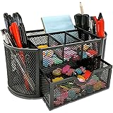 MDHAND Desk Organizer with Drawer, Desktop Organizer and Accessories with 9 Compartments for Pen Pencil Organizer Holder, Bla