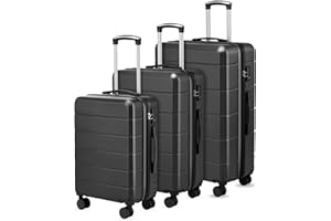 YOETEY Luggage Sets 3 Piece, Expandable Hardside Suitcases with Wheels, Black