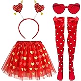 Hikkcos Valentines Cupid Costume Red Heart Tutu for Women Halloween Valentine's Day Party Supplies