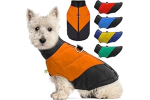 AXIIJGL Dog Fall Winter Jacket with Rings Puppy Waterproof Vest Coats with Zipper Dog Warm PP Cotton Windproof Outdoor Jackets for Small Dogs Easy to Wear Pet Cold Weather Color Stitching Coat Orange S