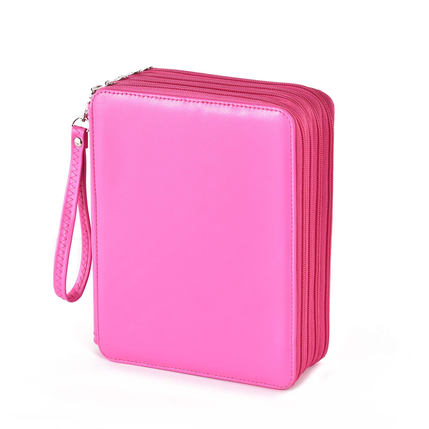 Becho Multifunction Zipper Soft Leather Pencil Case with Multi-Layer Zipper Separation High Capacity Holder Pouch Pen Bag Colored Pencil Pen Box 184 Slots (Rose)
