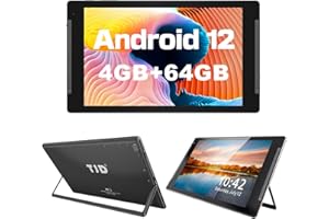 10.1 inch Tablet, TJD Android 12 Tablets, 4GB RAM 64GB ROM (512GB Expandable Storage), Quad Core Processor, HD IPS Screen, 2.