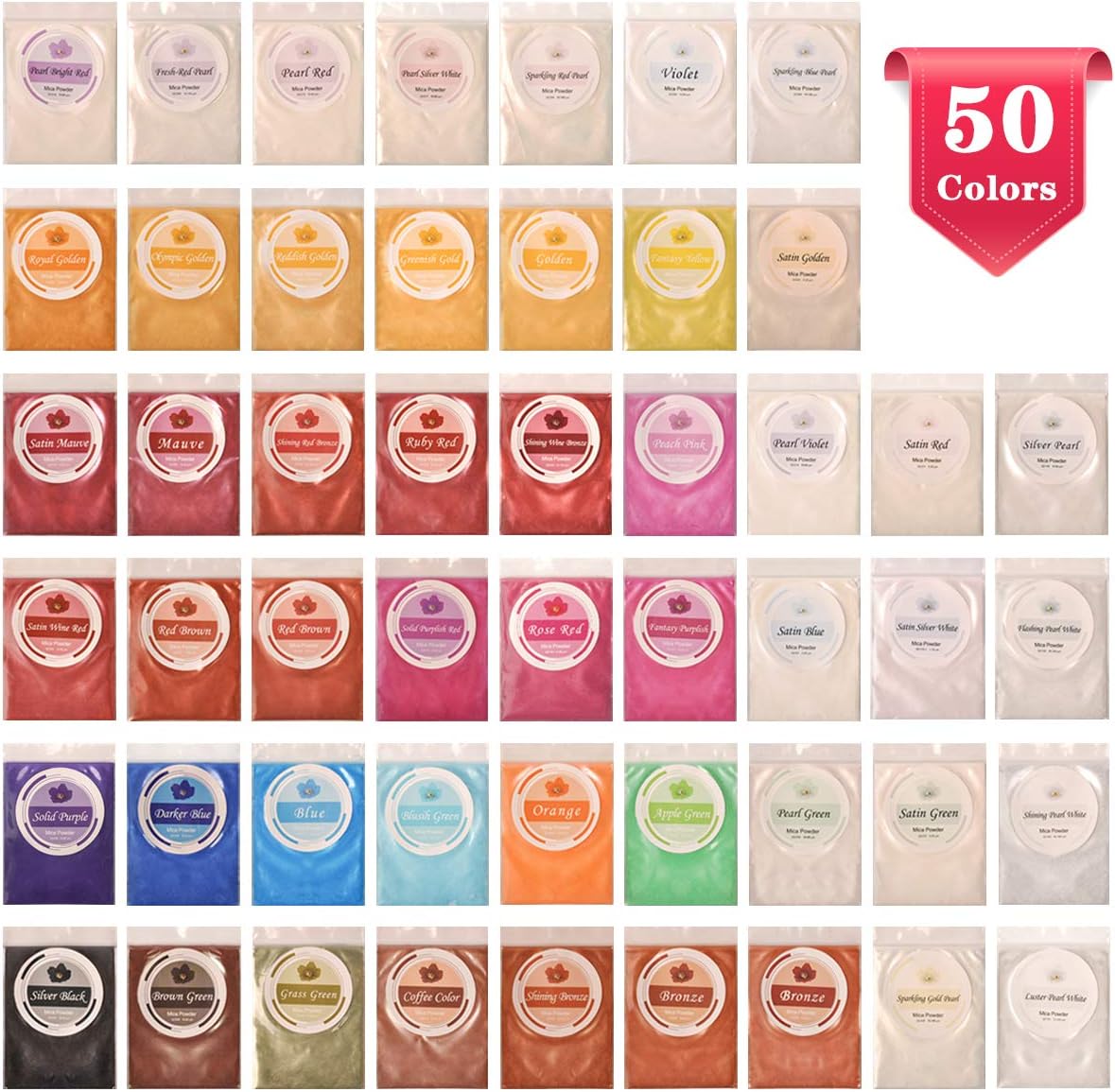 50 Colors Mica Powder, Coloring Soap Dye, Epoxy Resin Dye, Pigment for Paint Art, Bath Bomb, Soap Making Supplies, Makeup, Lip Gloss, Cosmetic, Eyeshadow