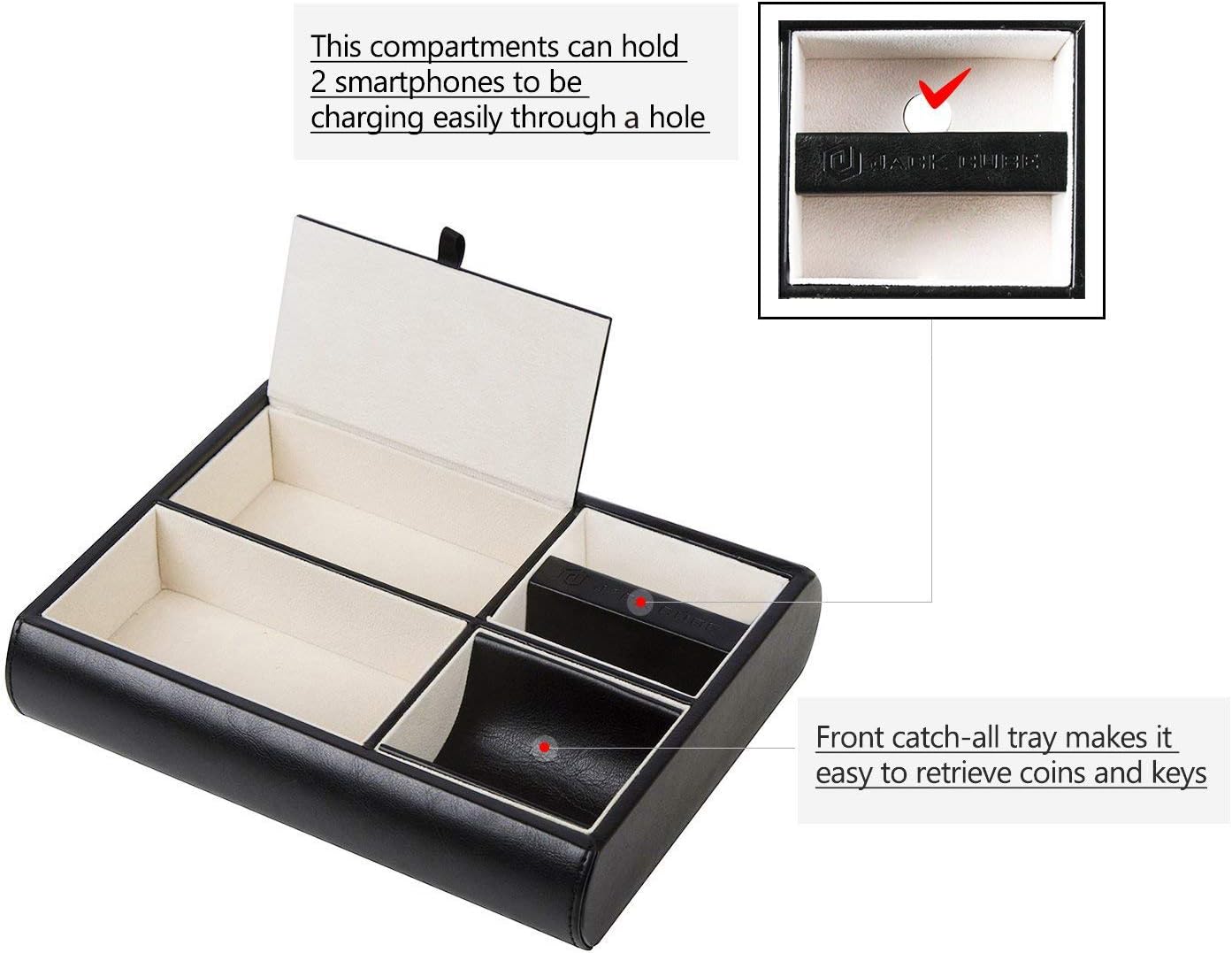 Jack Cube Valet Tray Leather, Desk or Dresser Organizer, Catch-all for Keys Phone, Wallet, Coin, Jewelry - Image 4