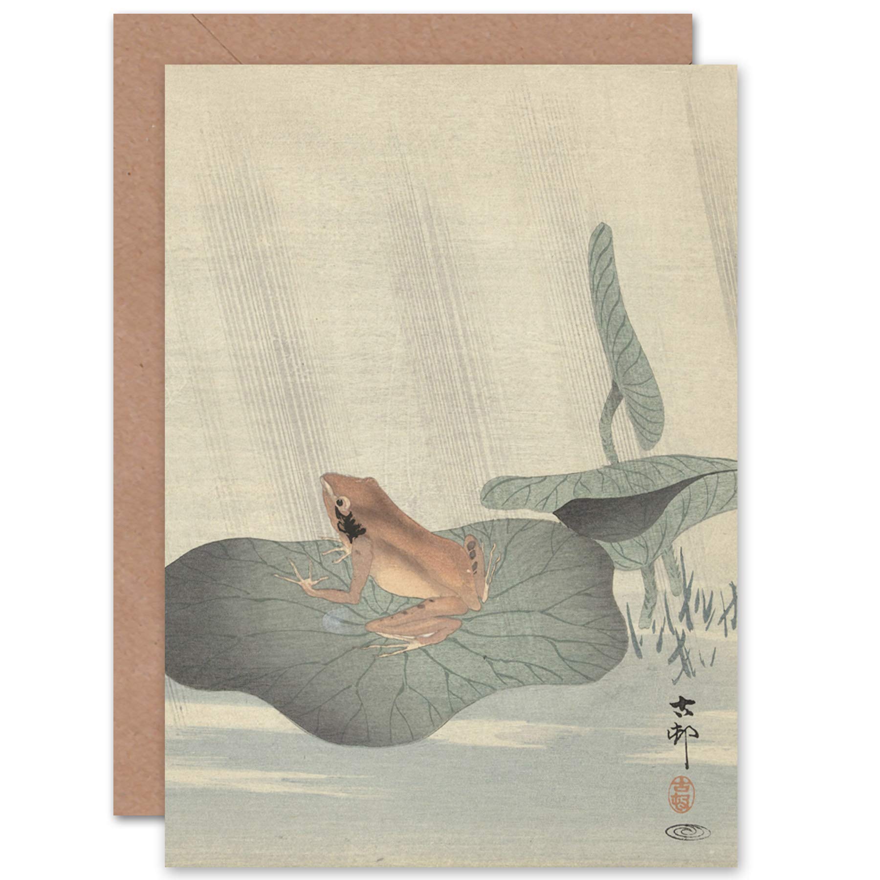 Artery8 Ohara Koson Frog Lotus Leaf Pond Japanese Painting Fine Art Greeting Card Plus Envelope Blank Inside