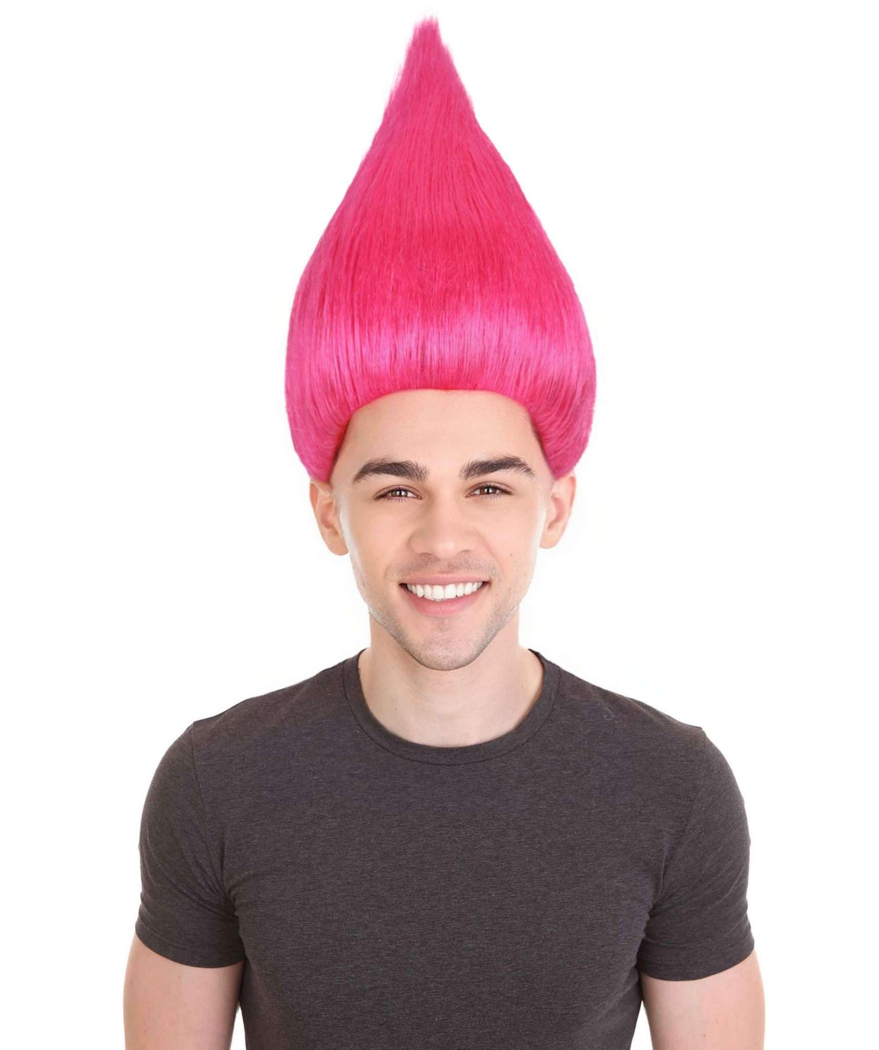 HPO Adult Pink Troll Wigs | Costume Wig for Men and Women | Halloween Colorful Wigs | Trolls TV Movie Cosplay Costume Accessories - Perfect for Festivals, Pride and Parties.