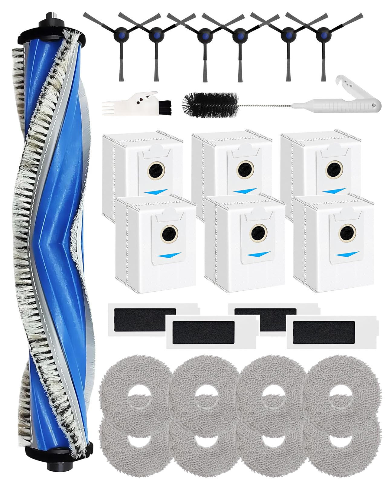 Photo 1 of Yivy 27 Pack Replacement Accessories for ECOVACS DEEBOT T30S/T30S PRO/T30S AI Robot Vacuum,1 Main Brush 6 Side Brushes 4 Hepa Filters 6 Dust Bags 8 Mop Pads 2 Cleaning Brushes