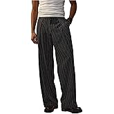 GORGLITTER Men's Pin Stripe Baggy Dress Pants Wide Leg Business Casual Work Pleated Slacks Trousers