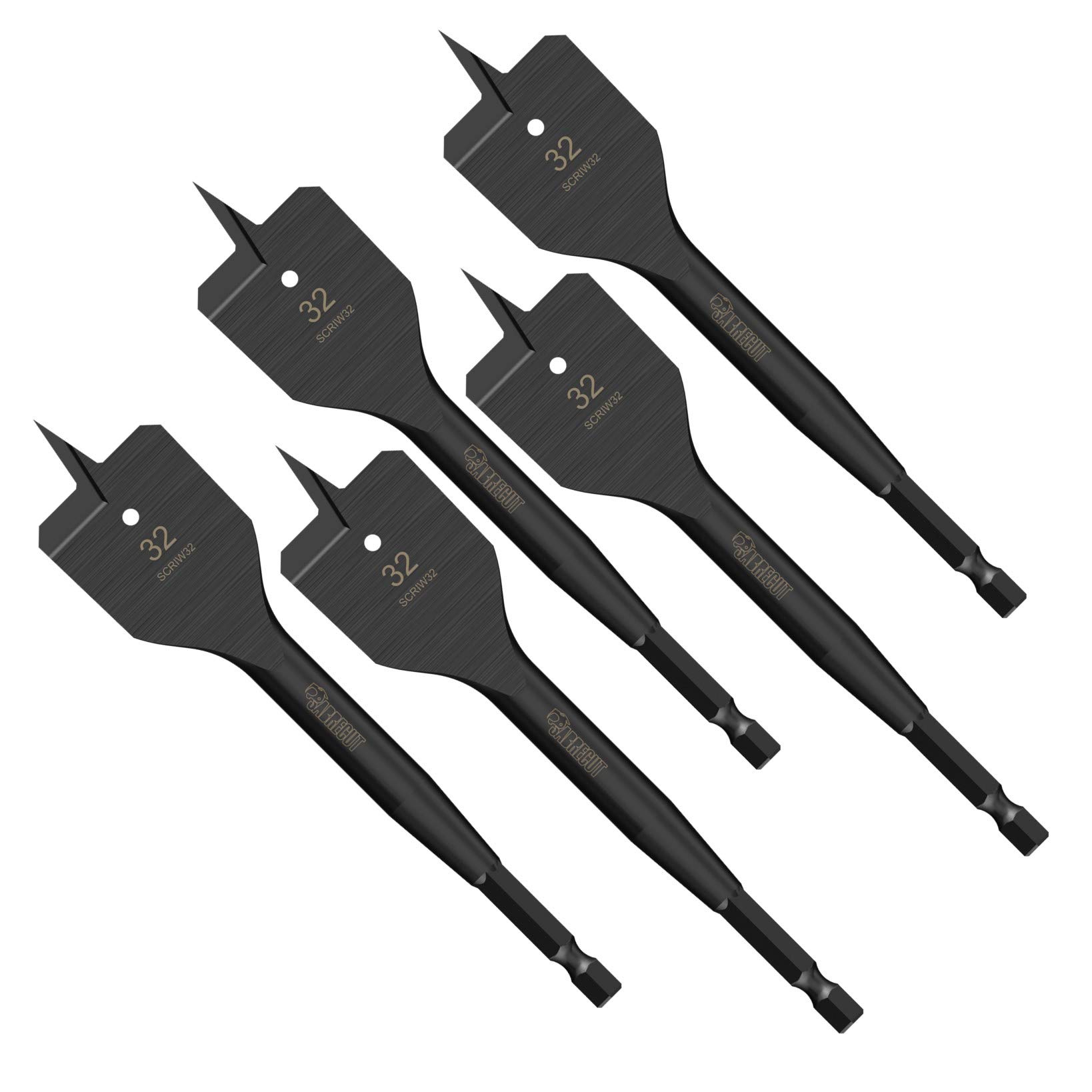 5 x SabreCut SCRIW32_5 32mm x 152mm Impact Rated Flat Wood Spade Bits for Softwood Hardwood Chipboard