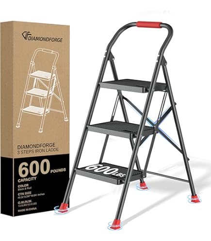 Escalera Plegable De 4 Peldaños - Taburete Escalonado Antideslizante Gris Oscuro - Aguanta 300 Lbs