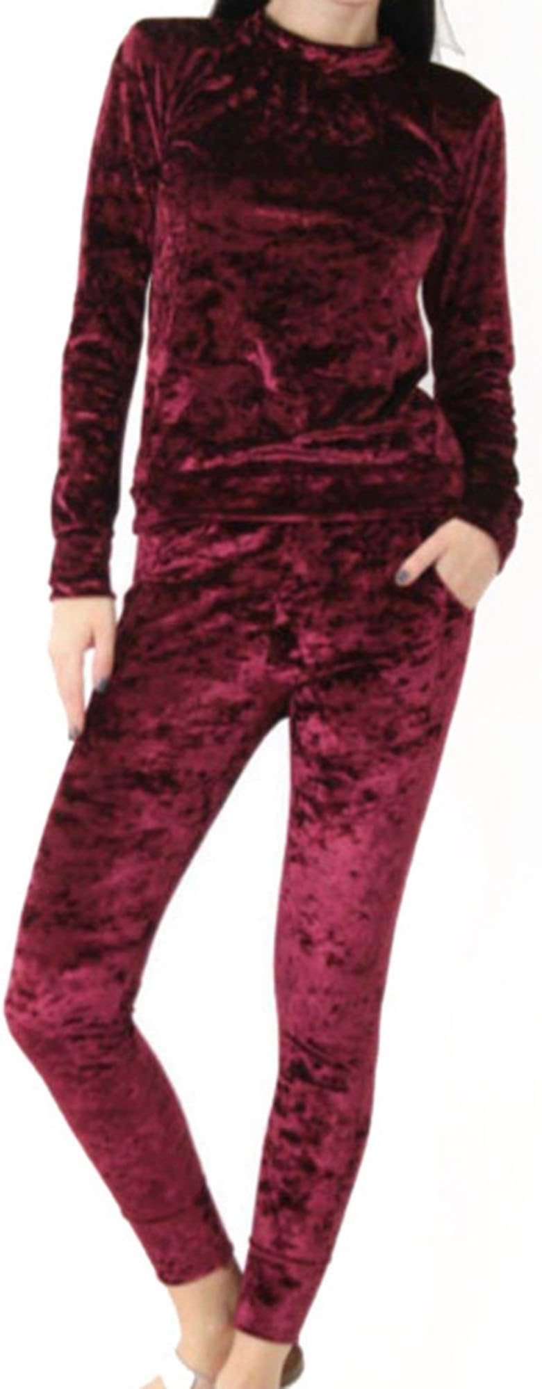 Elevesee Women's Velour Velvet Jogger Lounge 2 Pieces Set Sportswear Tracksuit