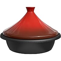 Kook Morocan Tagine, Enameled Cast Iron Cooking Pot, Ceramic Closed Lid, 3.3 QT (Red)