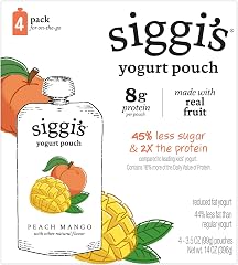 siggi’s Peach Mango Reduced Fat Yogurt Pouches, 3.5 oz, 4 ct Pack