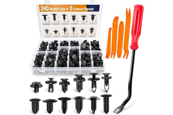 Quathech 240 Retainer clips+5 fastener Remover Car Plastic Rivets Fasteners Push Retainer Kit Most Popular Sizes Auto Push Pi