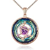 Distance Zodiac Constellation Birthstone Necklace for Women, S925 Sterling Silver Premium Austria Crystal Horoscope Pendant, Rose Gold Plated Necklace Christmas Birthday Jewelry Zodiac Gifts for Her