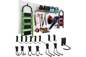 FRAYSCENT Garage Tool Organizer Wall Mount Slatwall Panel 4x8 with 15 Accessories, Yard Tool Organizer for Garage Power Tool Organizer Wall Mount Garage Bike Rack White Garden Wall Organizer Slat Wall Paneling…