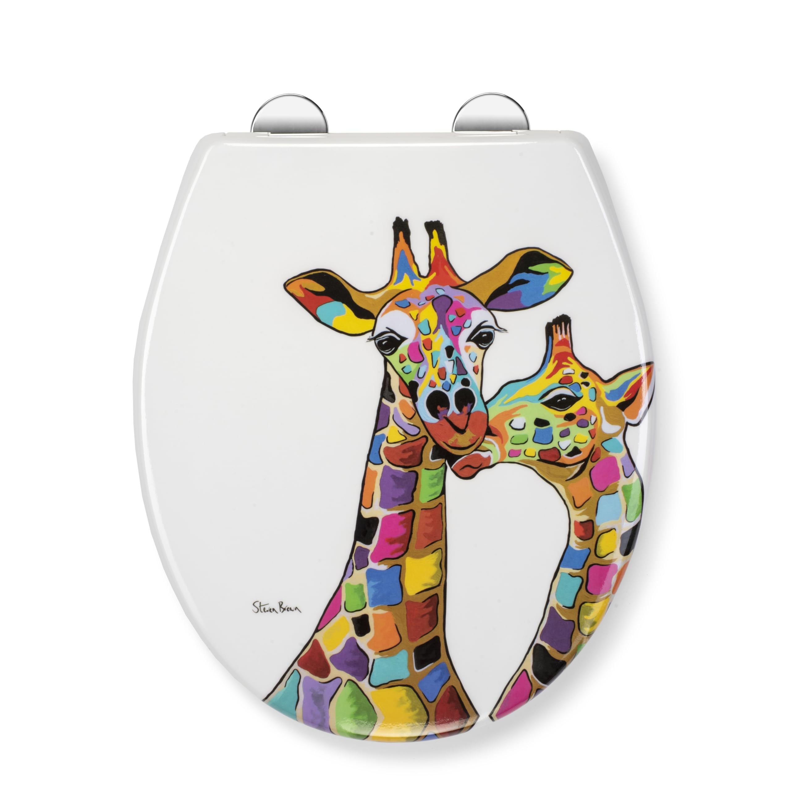 Croydex Steven Brown Francie & Josie Flexi-Fix Soft Close Toilet Seat - with Quick Release with Adjustable Hinges, Durable Polypropylene Plastic with Top and Bottom Fixings (Giraffes) โ image 1